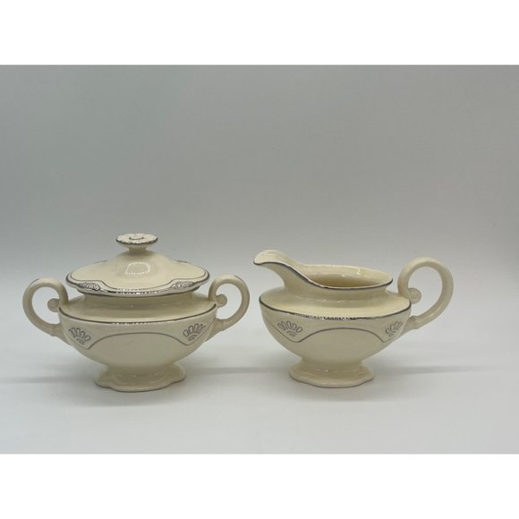1950's Vintage Howard Laughlin Elegant Cream and Sugar Set, Cream with Silver Tr - Picture 2 of 4